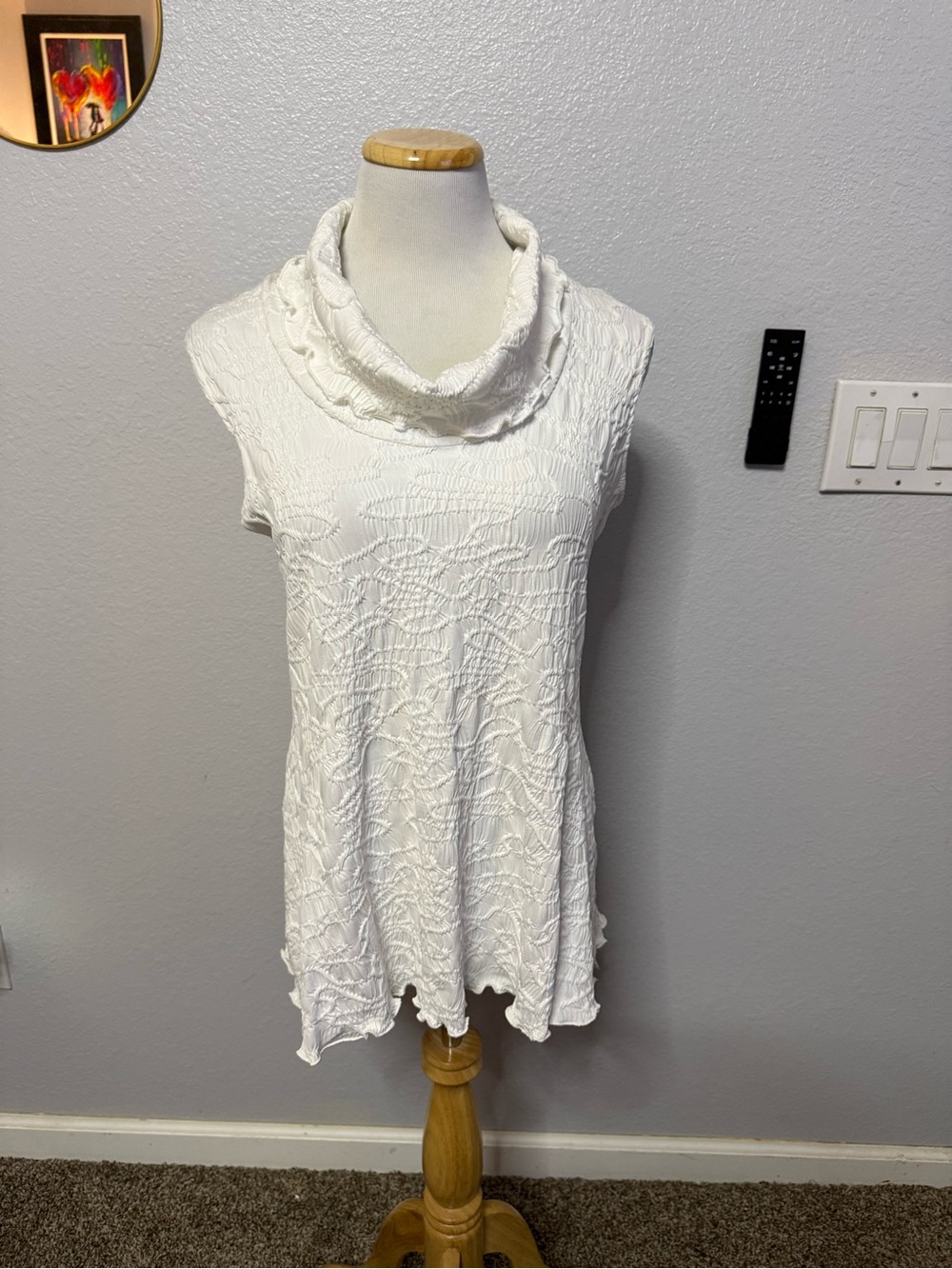 Joseph Ribkoff White Textured Cowl Neck Sleeveless Top